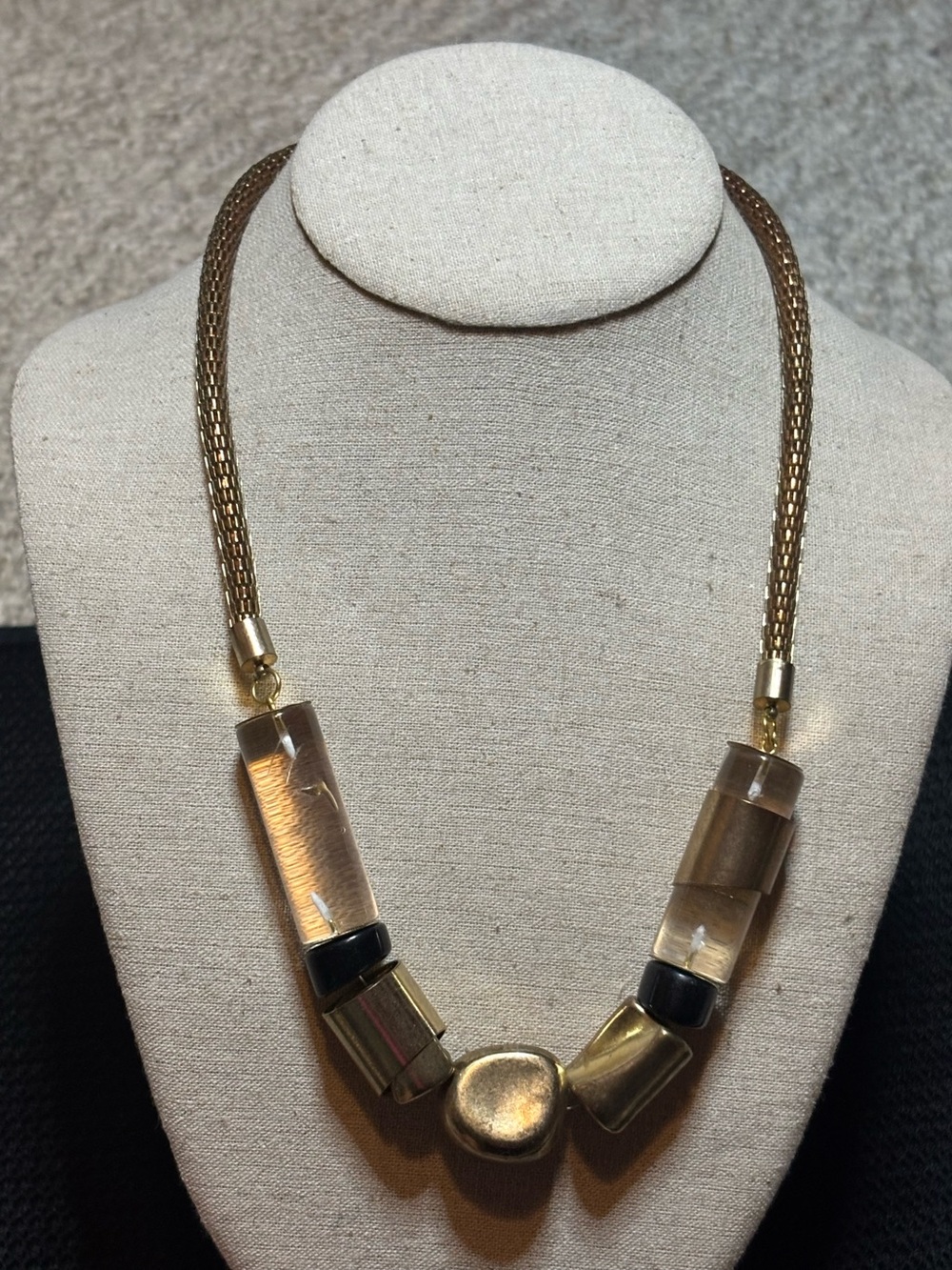 Vintage Gold Tone Statement Necklace with Clear Acrylic Beads - Unbranded